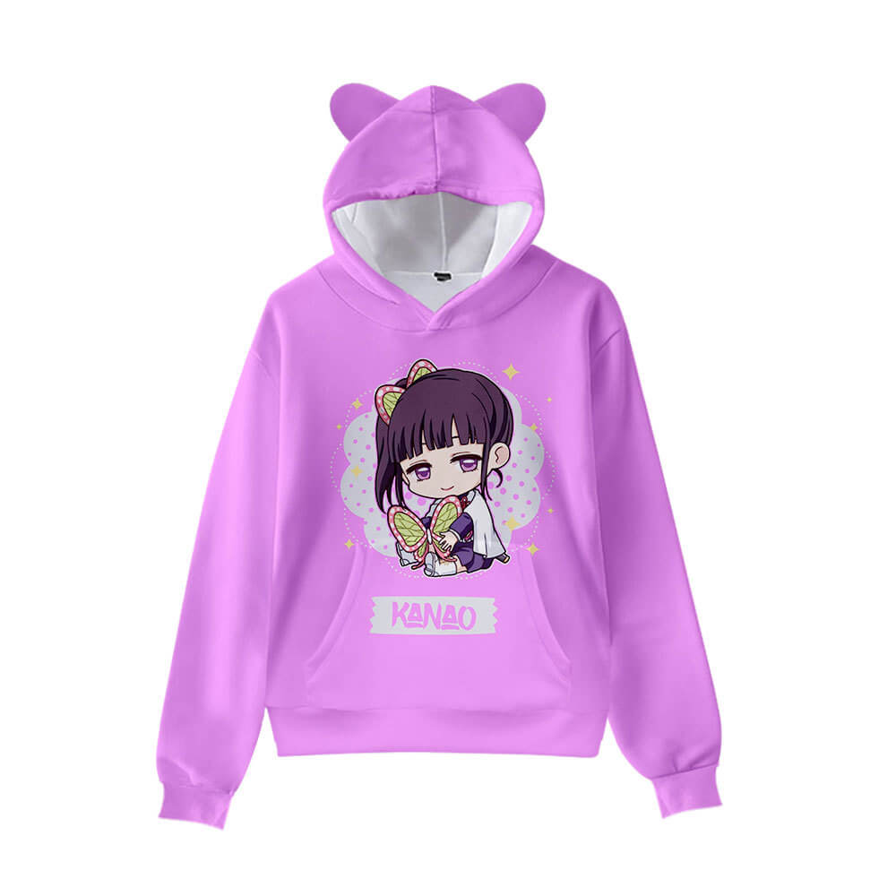 Kids Cat Ear Hoodies Anime 3D printing Tanjiro Nezuko Giyu Cosplay Shirts