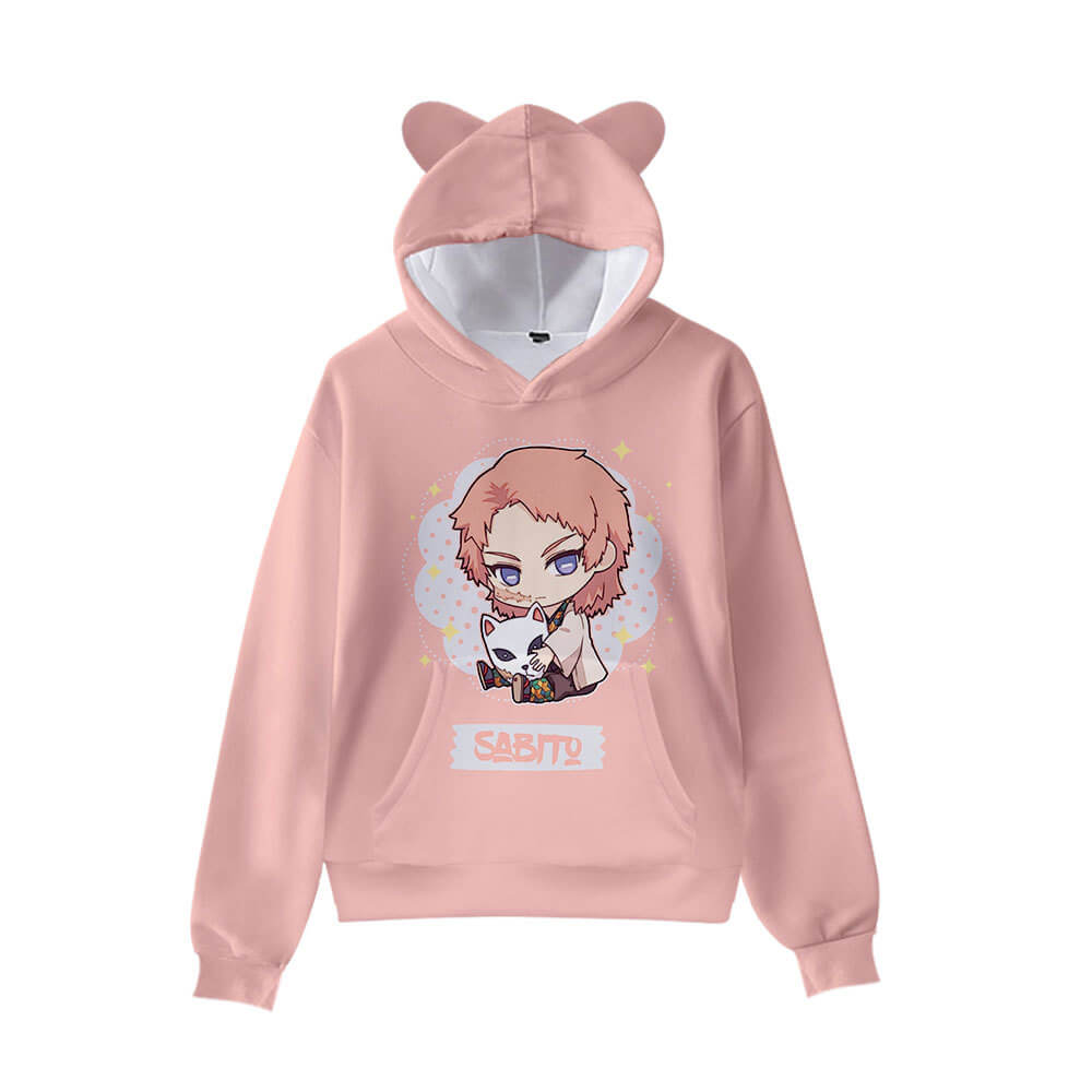 Kids Cat Ear Hoodies Anime 3D printing Tanjiro Nezuko Giyu Cosplay Shirts