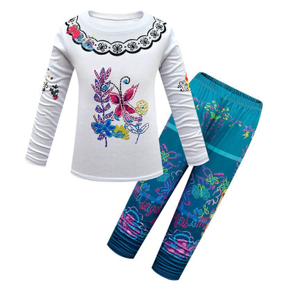 Kids Mirabel Madrigal Cosplay Outfit Long Sleeve Shirt and Pants Set for Halloween