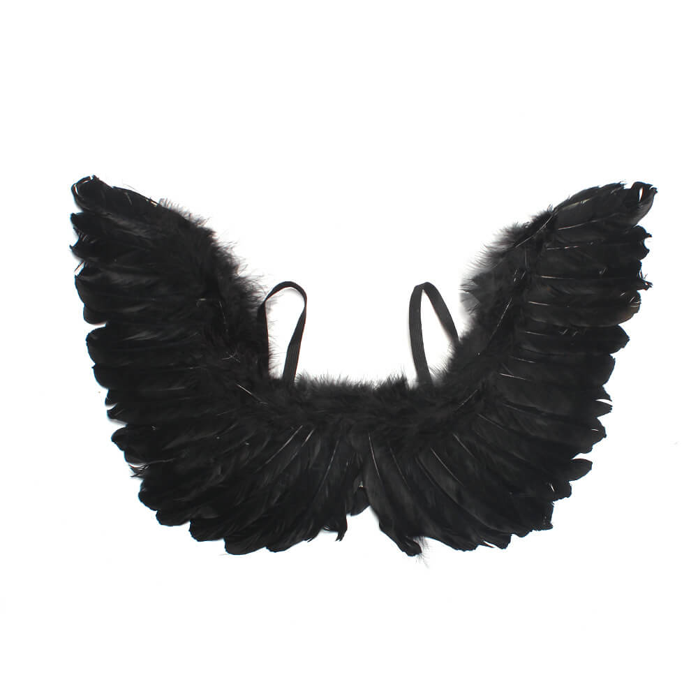 Girls Witch Costume Black Devil Dress With Feather Cape and Horns Headband for Halloween Cosplay