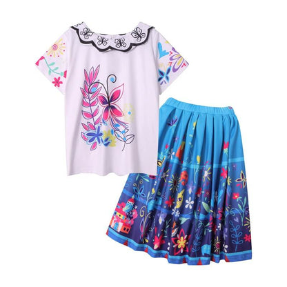 Kids Mirabel Madrigal Costume Girls Cosplay T-shirt and Skirt Set