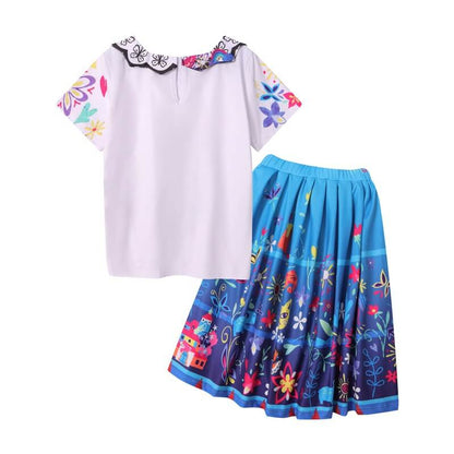 Kids Mirabel Madrigal Costume Girls Cosplay T-shirt and Skirt Set
