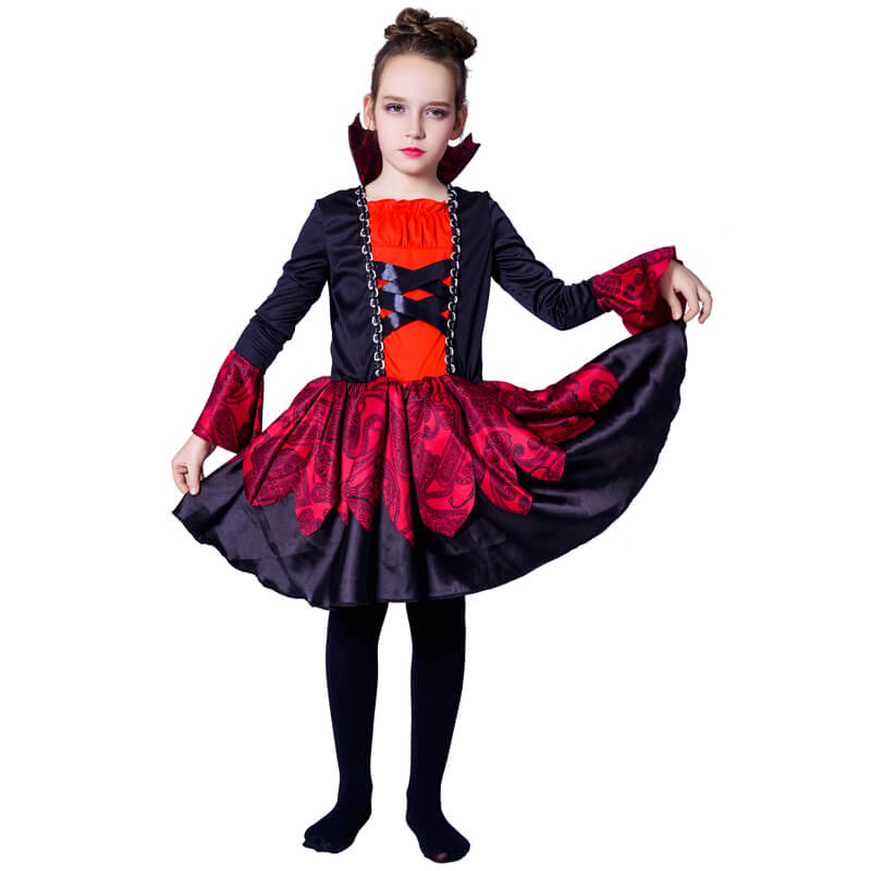 Girls Vampire Costume Red Black Dress Halloween Masquerade Party Scary Performance Cosplay Costumes