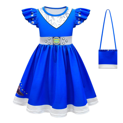 Girls A-Li Aliens Dress Halloween Cosplay Blue Butterly Dress Optional Bag