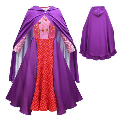 Sarah Sanderson Costume Girls Halloween Witch Cosplay Dress Sanderson Sister Outfit