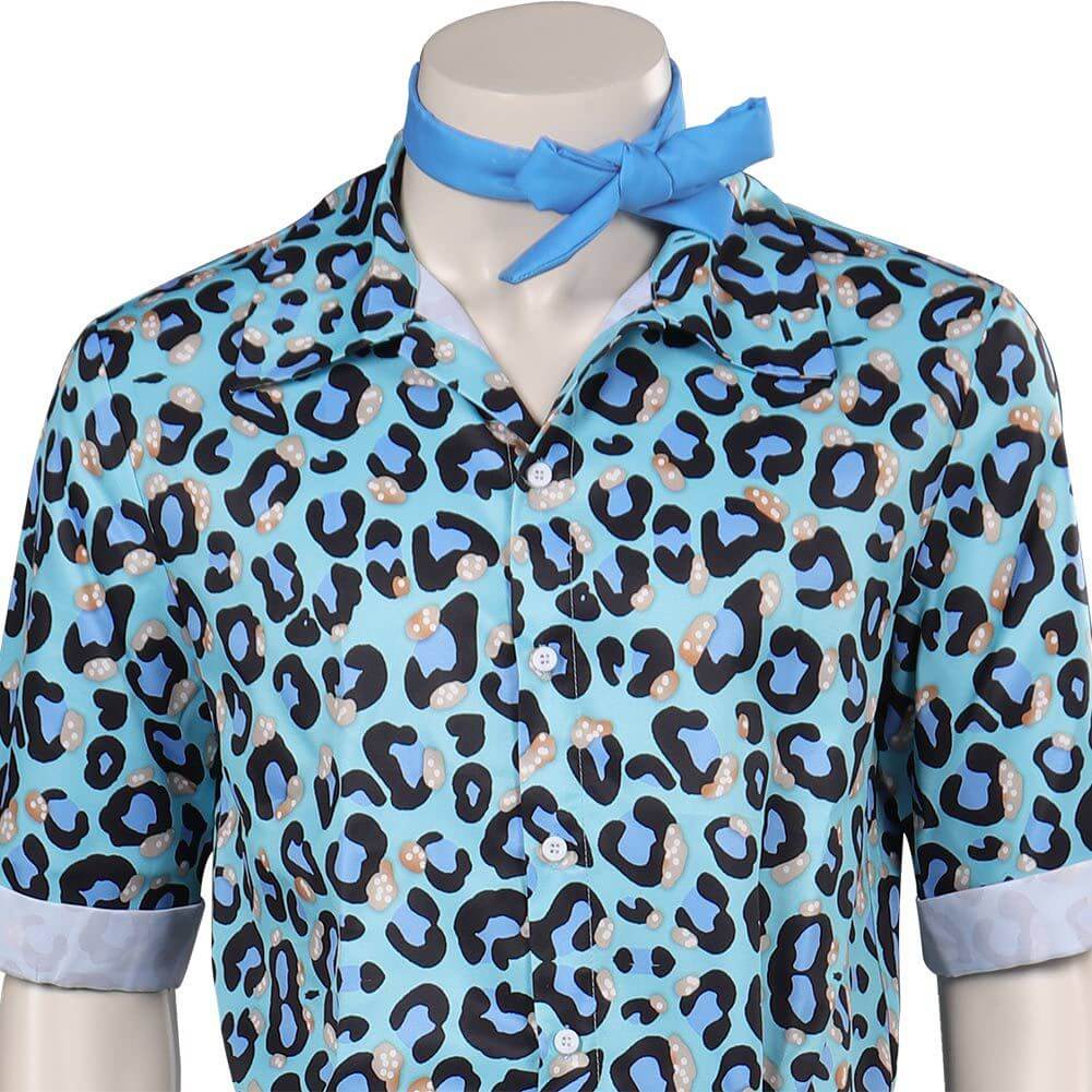 Ken Blue Shirt Shorts Outfit Leopard Print Combo Blue Hawaii Shirt and Beach Shorts