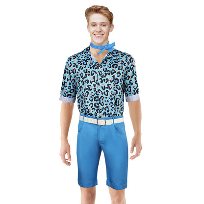 Ken Blue Shirt Shorts Outfit Leopard Print Combo Blue Hawaii Shirt and Beach Shorts