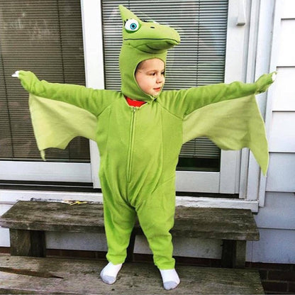 Kids Pterosaur Costume Dinosaur Jumpsuit Helmet 2Pcs Suit for Halloween Carnival (3-10 Years)