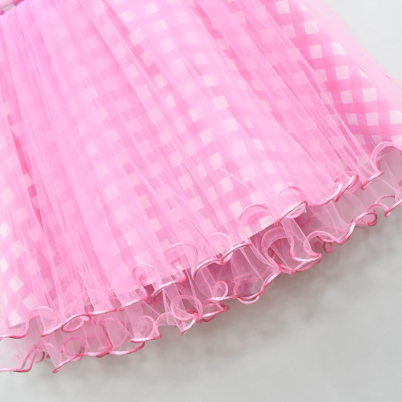 Girls Pink Dress Plaid Lace Ball Gown Party Costume with Accessories for Age 2T-8