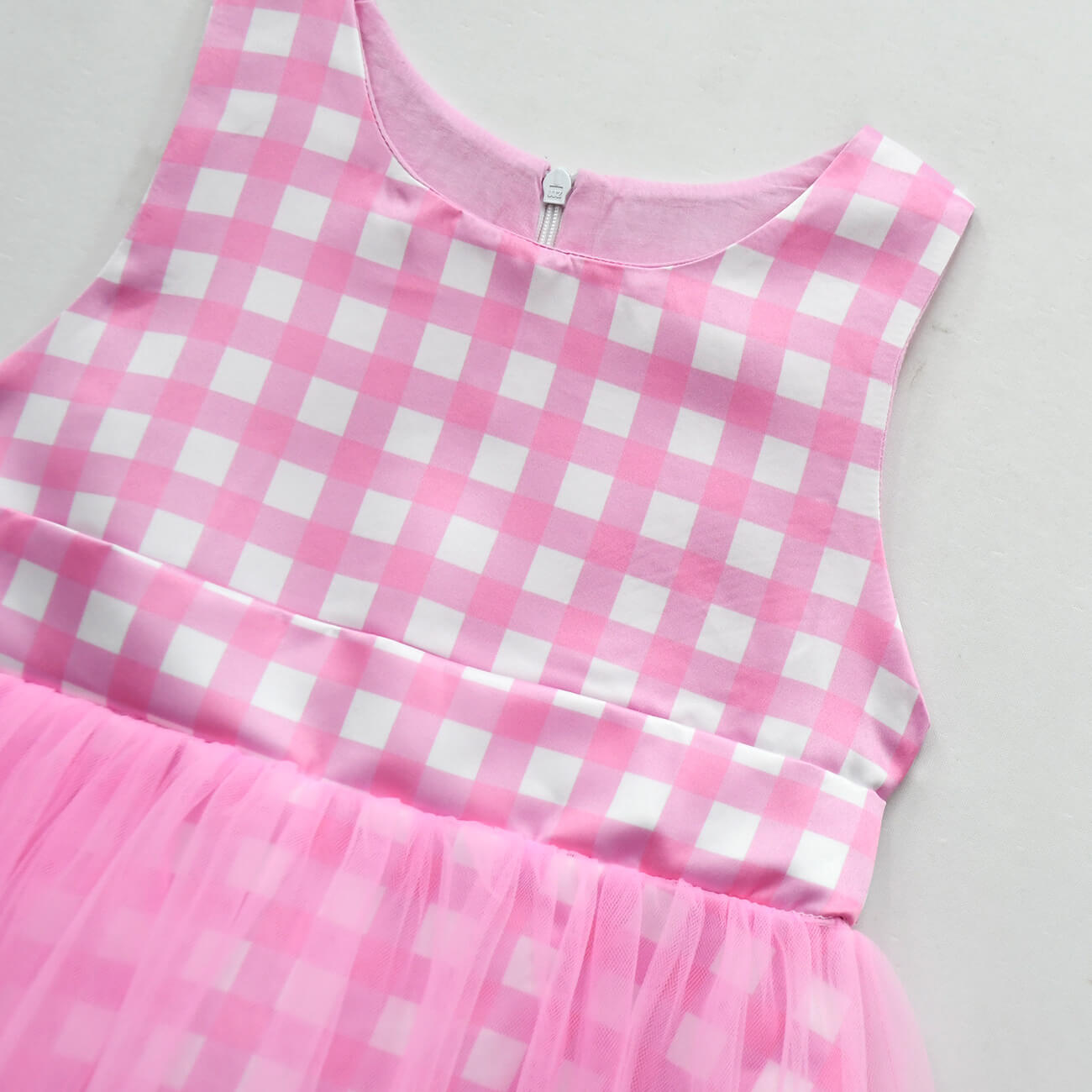 Girls Pink Dress Plaid Lace Ball Gown Party Costume with Accessories for Age 2T-8