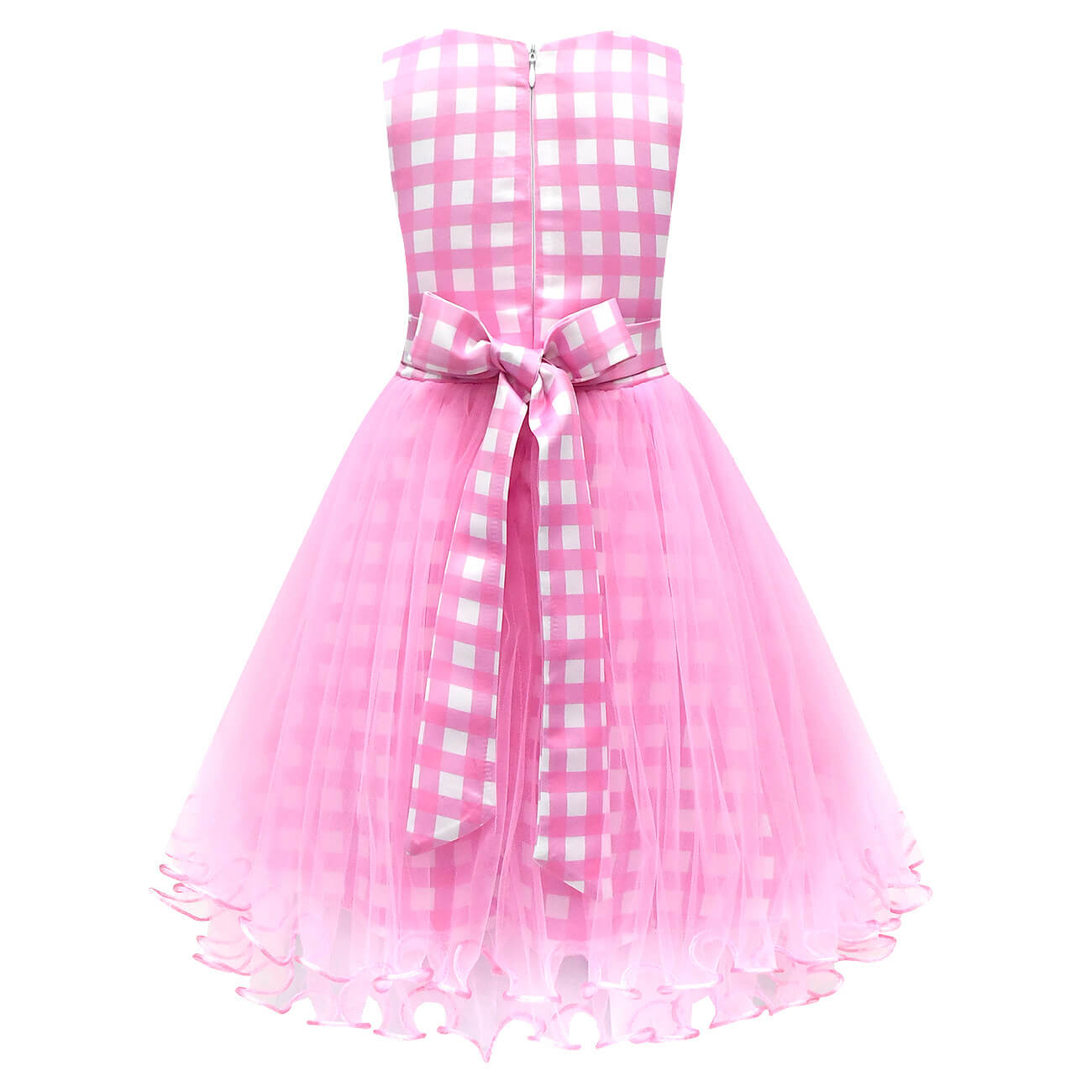 Girls Pink Dress Plaid Lace Ball Gown Party Costume with Accessories for Age 2T-8