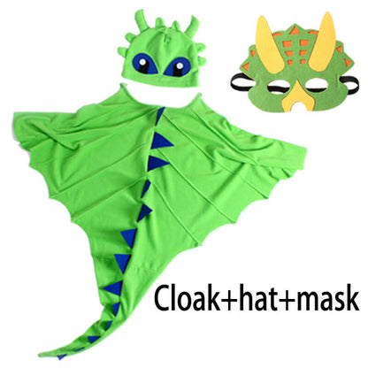 Kids Dragon Cloak with Hat Mask 3pcs Dinosaur Cosplay Costume Cape for Halloween Party