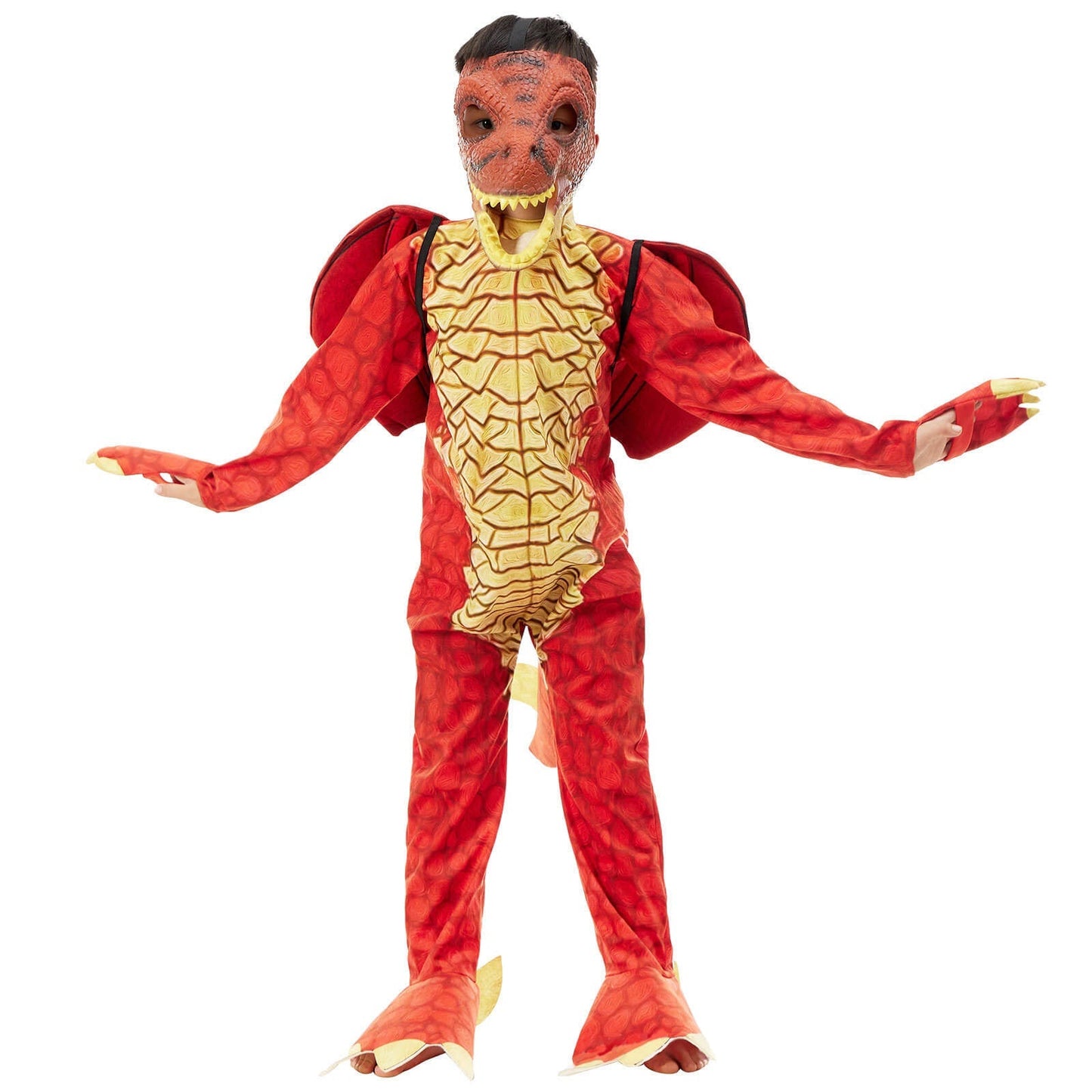 Kids Dinosaur Costume T-rex Jumpsuit Dragon Wings Dinosaur Latex Rubber Mask 3pcs Set for Fancy Cosplay 3T-10