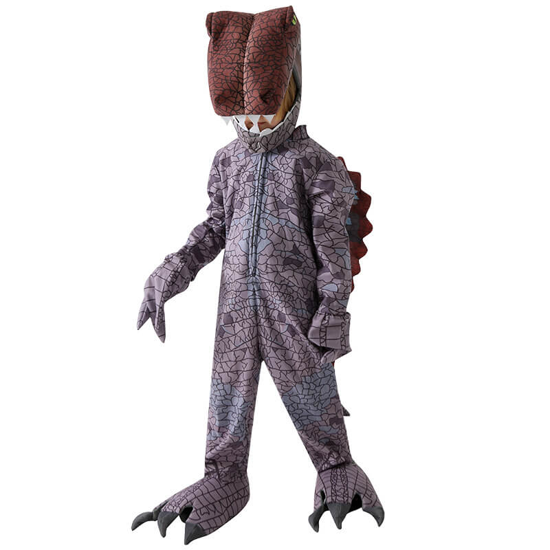 Kids Dinosaur Costume Spinosaurus Onesie Helmet Gloves and Foot Covers 4pcs Set Realistic Dino Outfit for Halloween Party