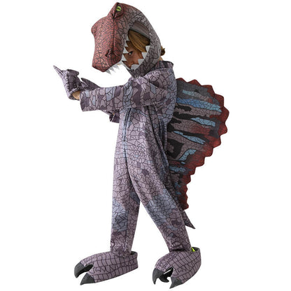 Kids Dinosaur Costume Spinosaurus Onesie Helmet Gloves and Foot Covers 4pcs Set Realistic Dino Outfit for Halloween Party