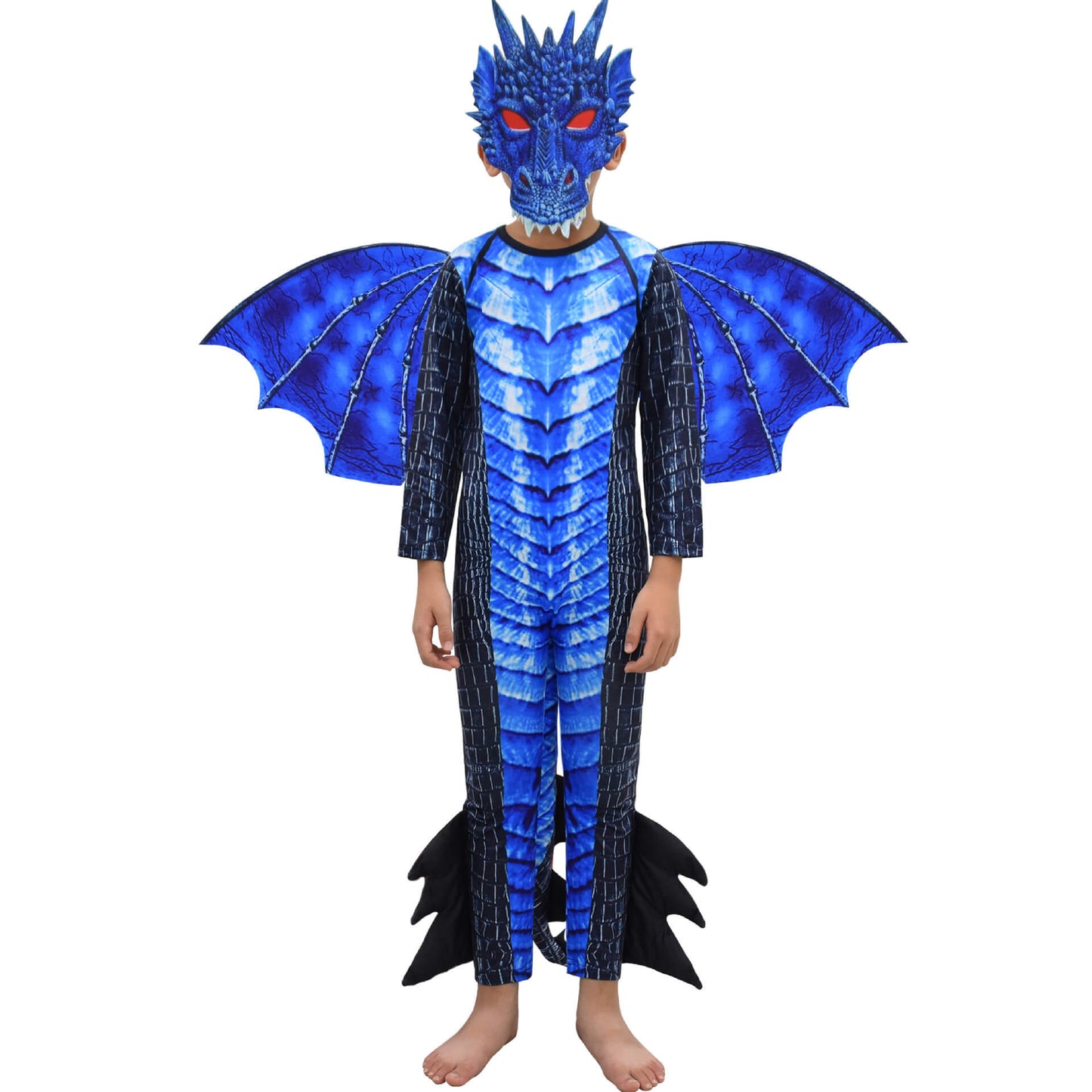 Kids Dinosaur Costume T-rex Jumpsuit Dragon Wings Dinosaur Latex Rubber Mask 3pcs Set for Fancy Cosplay 3T-10