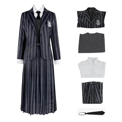 Wednesday Addams School Uniform Nevermore School Dress 5pcs Suit Wednesday Addams Costume for Kids Adult