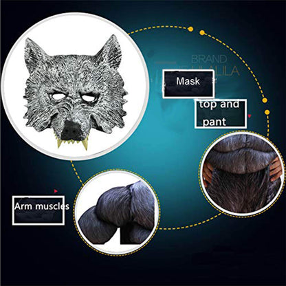 Child Muscle Wolf Suits Werewolf Costume with Mask for Boys Kids Halloween Monster Dress up