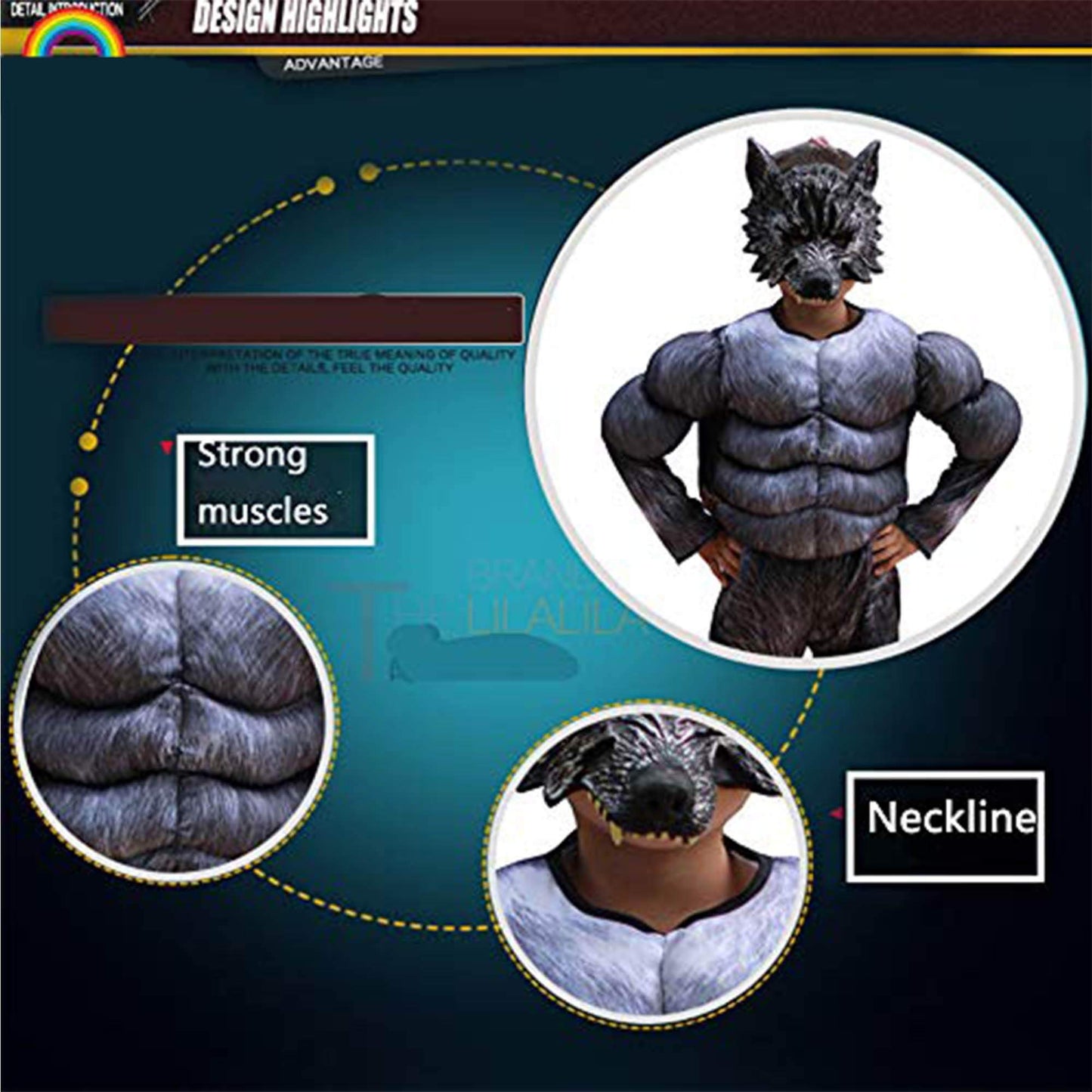 Child Muscle Wolf Suits Werewolf Costume with Mask for Boys Kids Halloween Monster Dress up