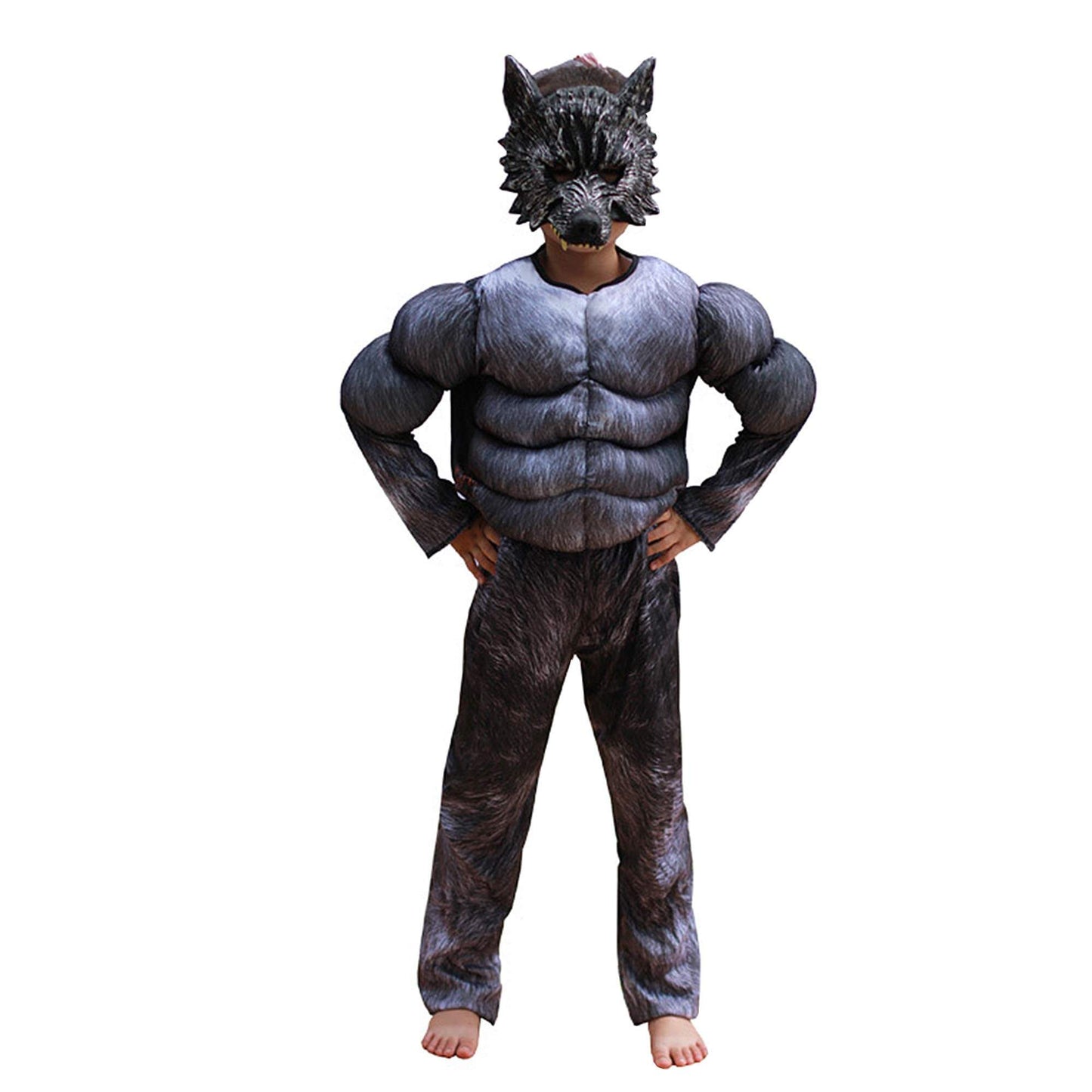 Child Muscle Wolf Suits Werewolf Costume with Mask for Boys Kids Halloween Monster Dress up