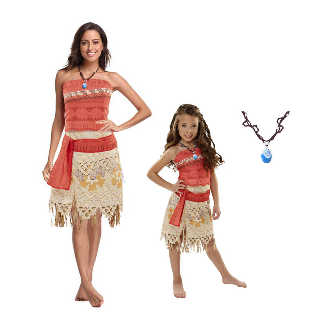 Moana Costume Adult and Kids Polynesian Princess Cosplay Dress with Necklace