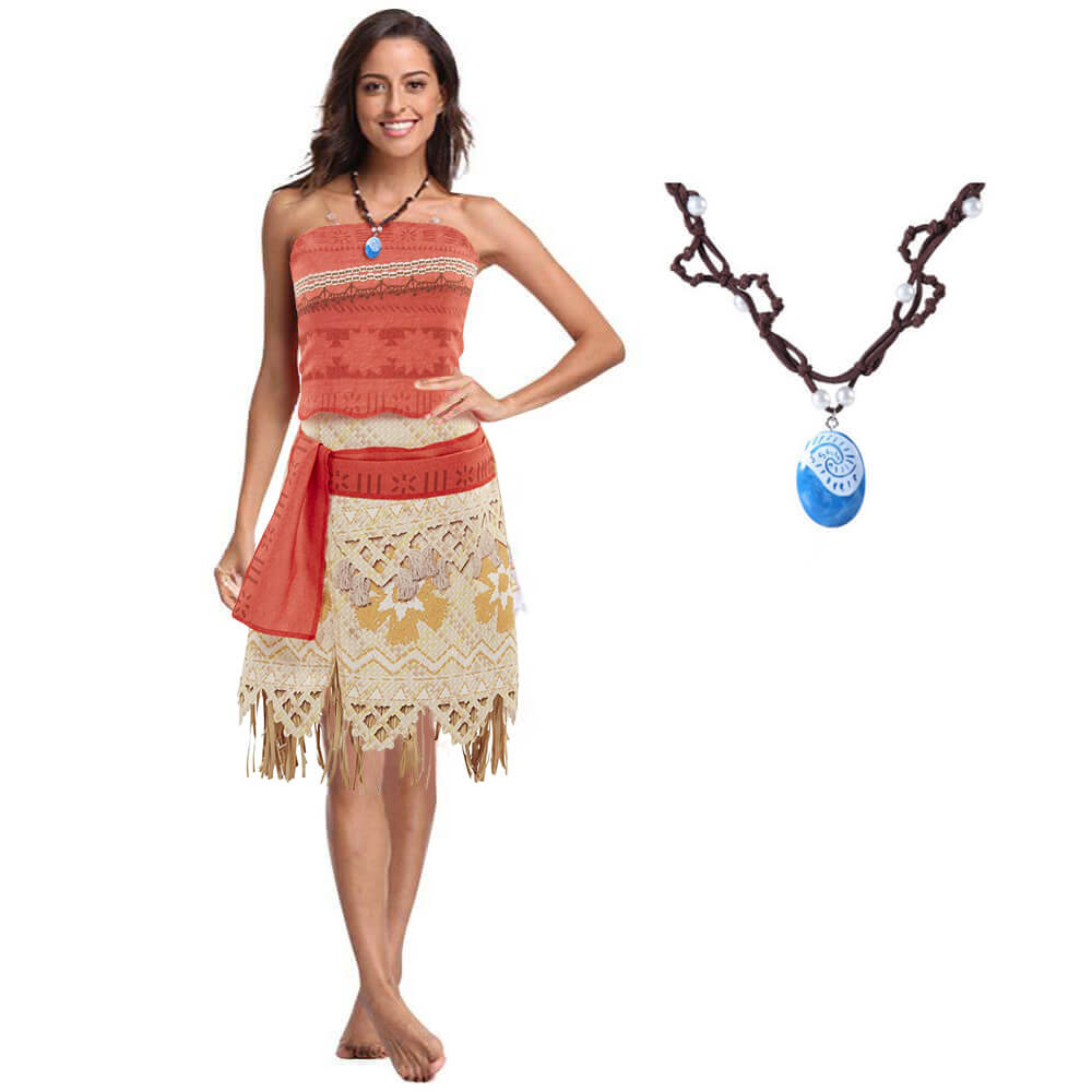 Moana Costume Adult and Kids Polynesian Princess Cosplay Dress with Necklace