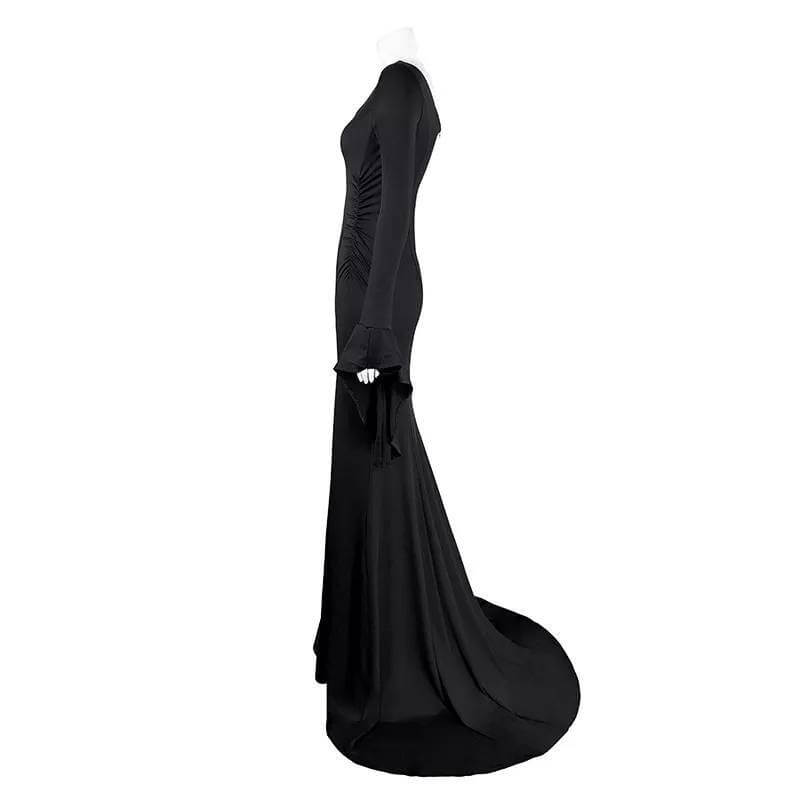 Morticia Addams Costume Floor Length Adult Evening Gown Black Gothic Dress