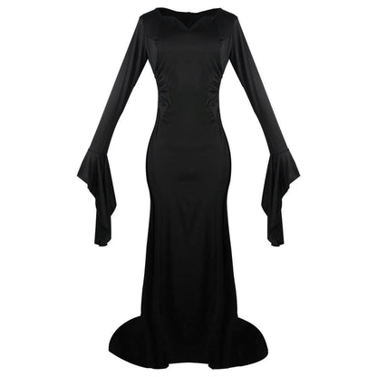 Morticia Addams Costume Floor Length Adult Evening Gown Black Gothic Dress