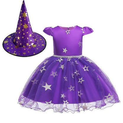 Kids Girls Halloween Party Cosplay Costume Dress With Hat