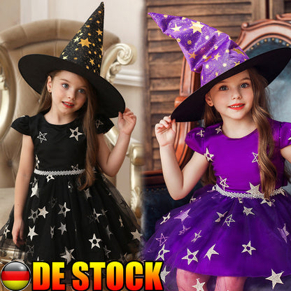 Halloween Costume - Toddler Halloween Party Purple Witches Witchery Hat and Costume Dress Set