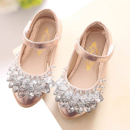 Heart Rhinestone Girls Princess Shoes Leather Dance Party Princess Shoes