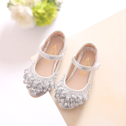 Heart Rhinestone Girls Princess Shoes Leather Dance Party Princess Shoes