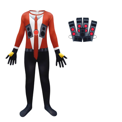 Kids Titan Speaker Man Costume Boys Skibidi Toilet Speakerman Jumpsuit and Mask 2pcs Suit