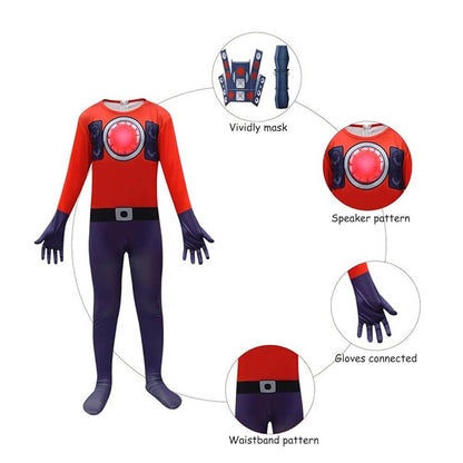 Kids Titan Speaker Man Costume Boys Skibidi Toilet Speakerman Jumpsuit and Mask 2pcs Suit