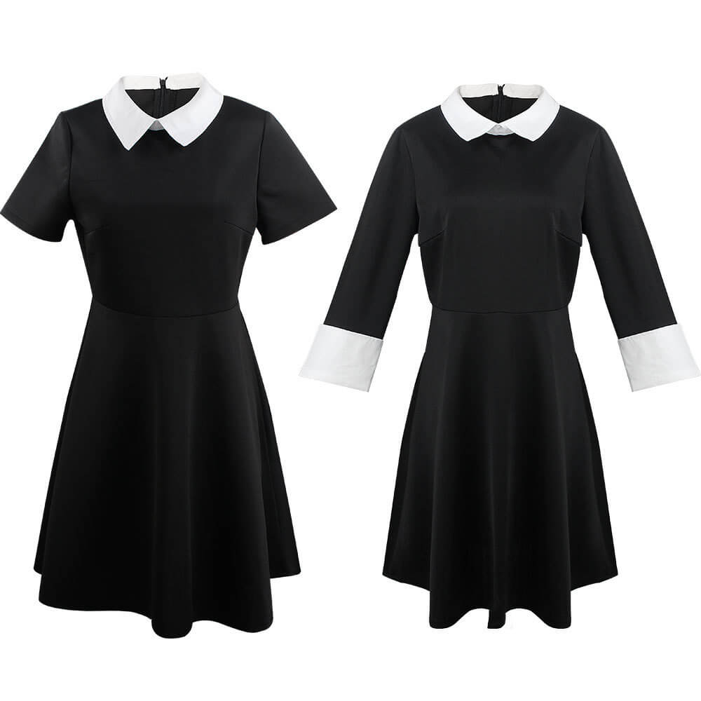 Kids Wednesday Addams Dress Black Wednesday Costume with Peter Pan Collar Girls Halloween Addams Outfits