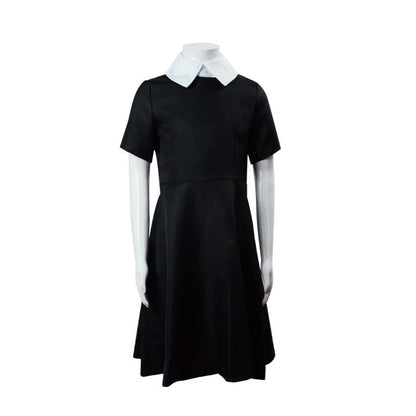 Kids Wednesday Addams Dress Black Wednesday Costume with Peter Pan Collar Girls Halloween Addams Outfits